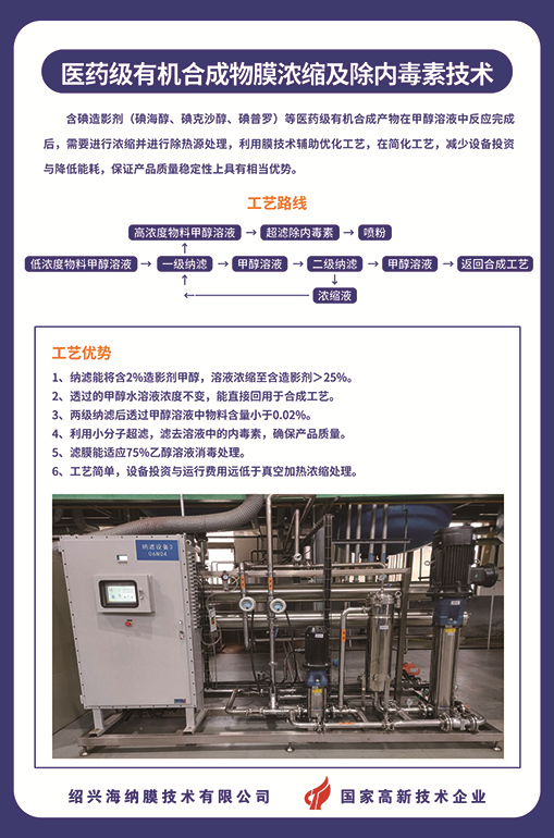 医药级有机合成物膜浓缩及除内毒素技术-绍兴海纳膜技术有限公司